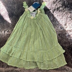 Grimani made in Greece, Girls Light Green Floral Trim Summer Dress